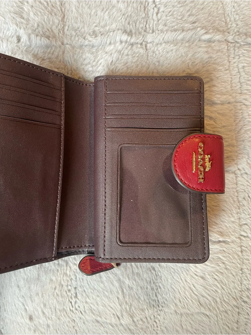 Coach Red Embossed Signature Leather Card Holder